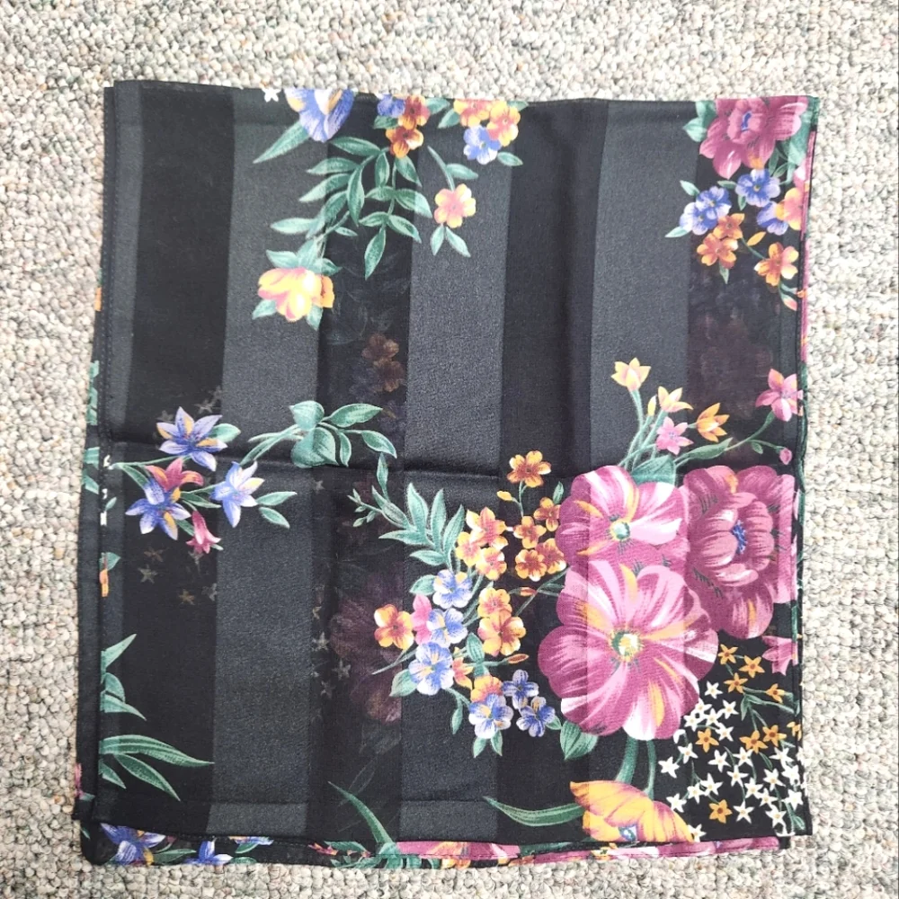 Saks Fifth Avenue Black Floral Silk Scarf